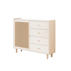 Armoire de rangement moderne en bois noir et rotin pour salon