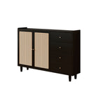 Armoire de rangement moderne en bois noir et rotin pour salon