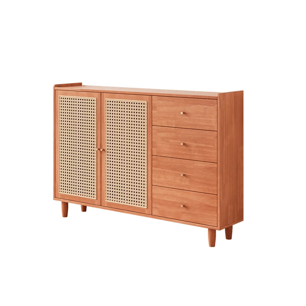 Armoire de rangement moderne en bois noir et rotin pour salon
