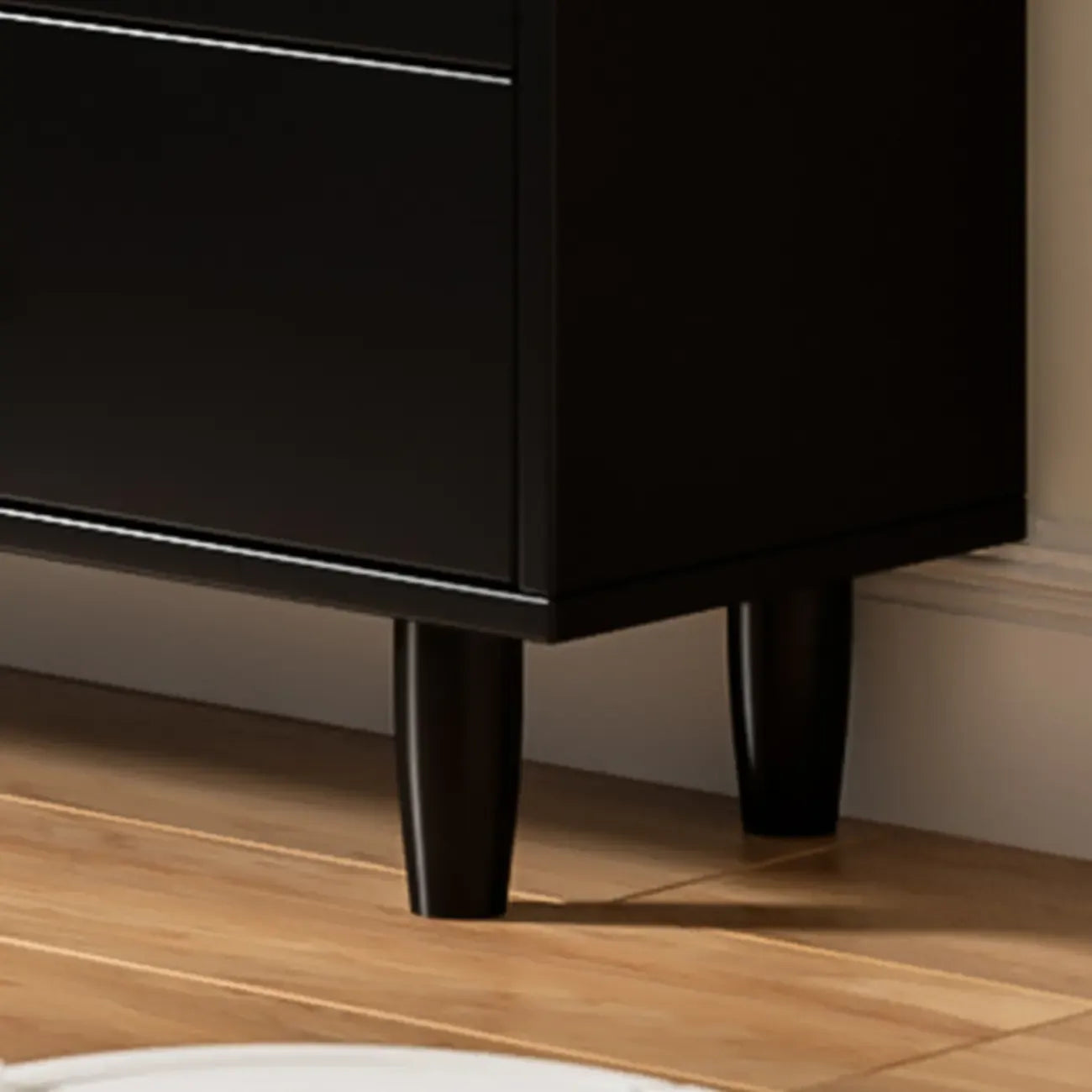 Armoire de rangement moderne en bois noir et rotin pour salon