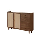 Armoire de rangement moderne en bois noir et rotin pour salon