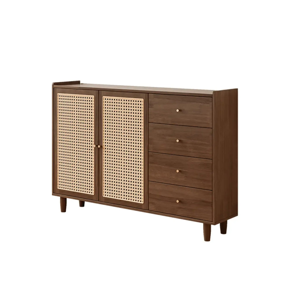 Armoire de rangement moderne en bois noir et rotin pour salon