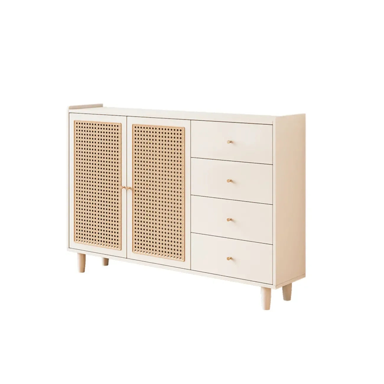 Armoire de rangement moderne en bois noir et rotin pour salon