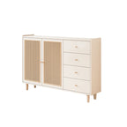 Armoire de rangement moderne en bois noir et rotin pour salon