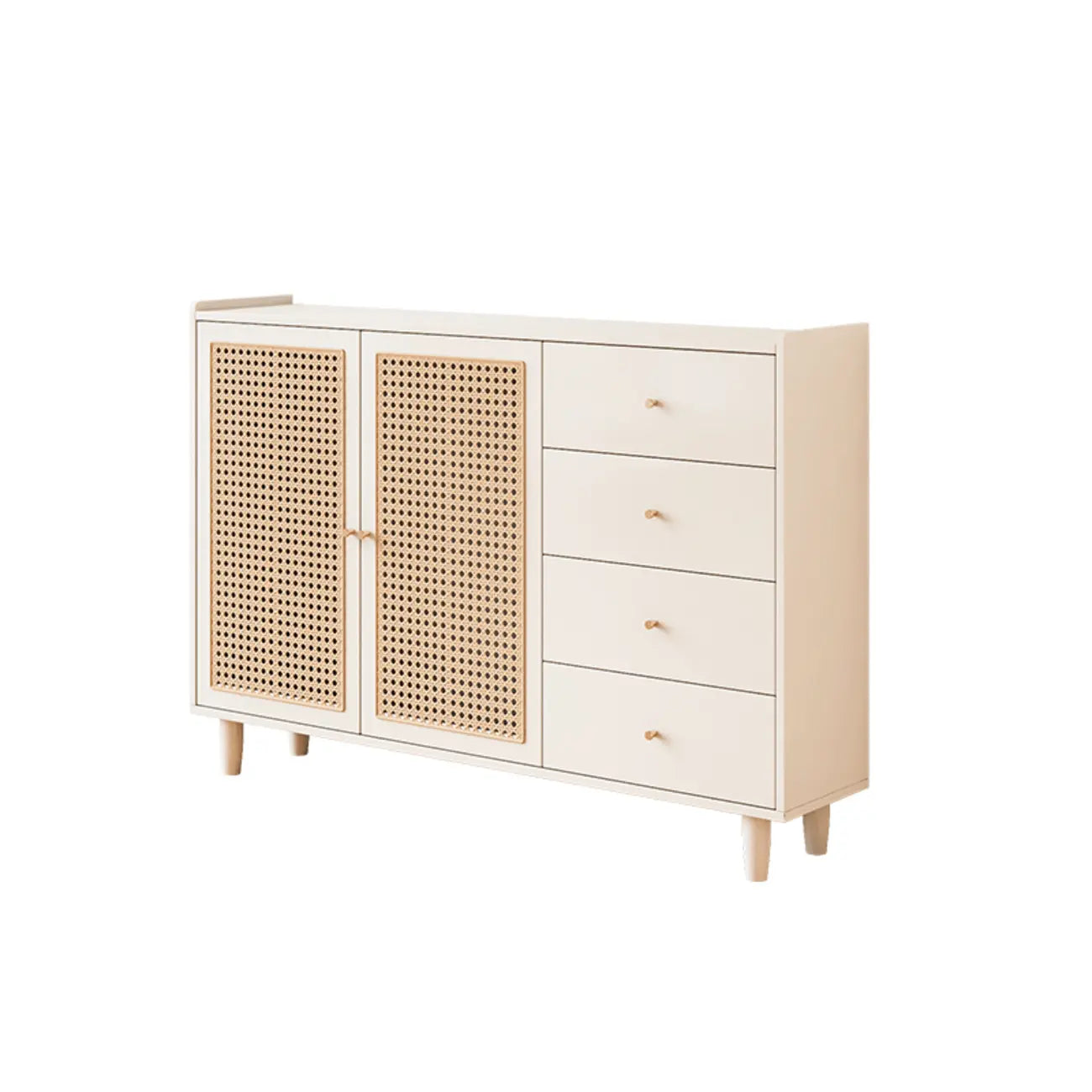 Armoire de rangement moderne en bois noir et rotin pour salon