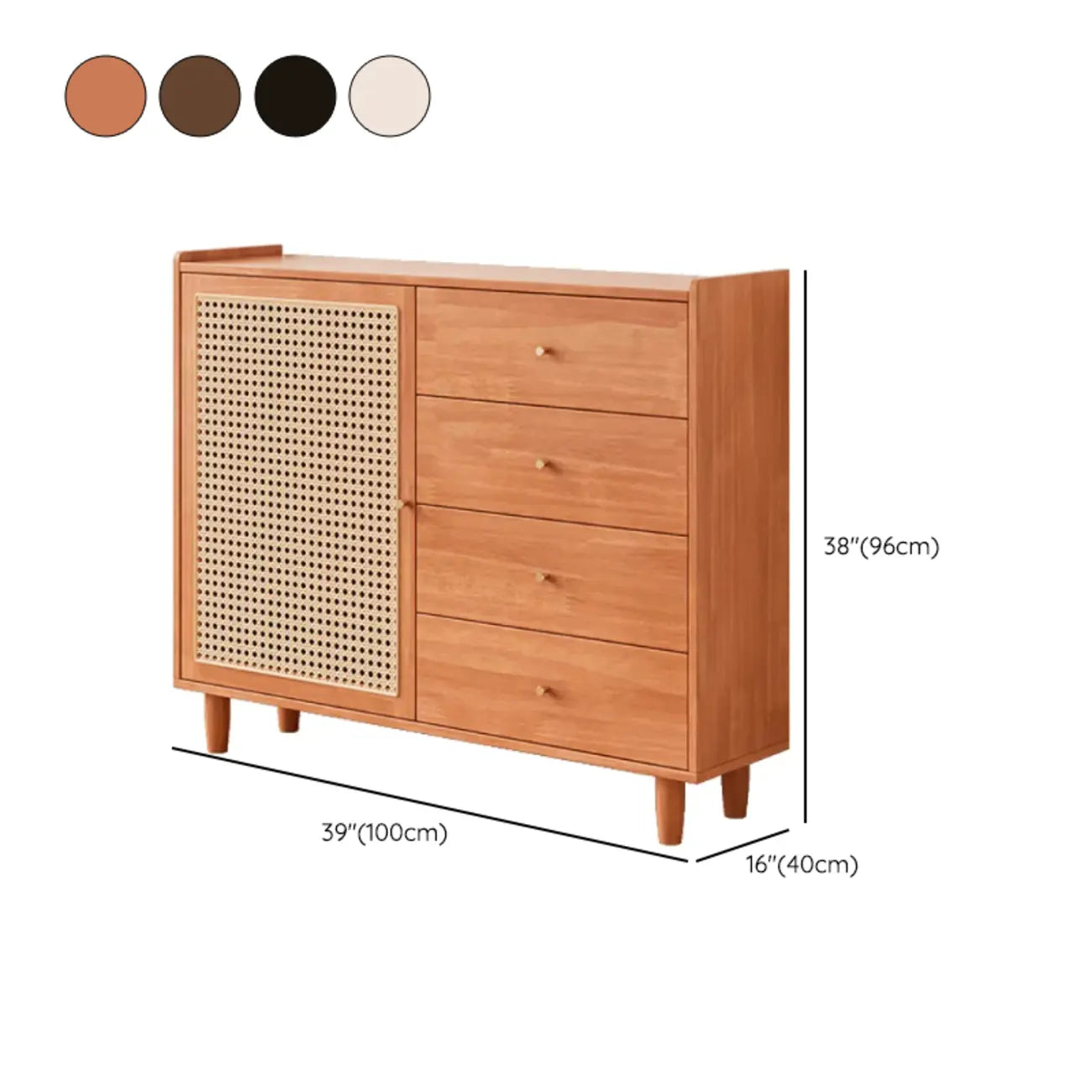 Armoire de rangement moderne en bois noir et rotin pour salon