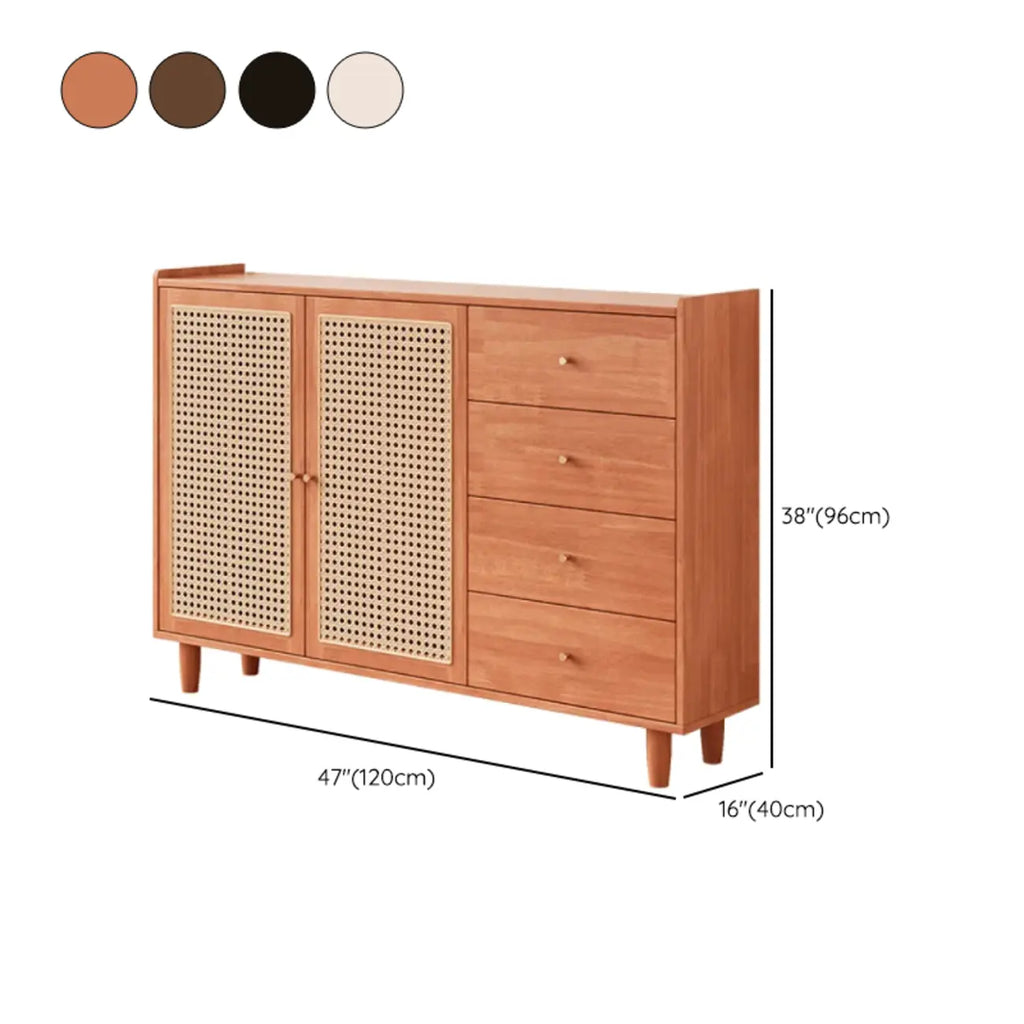 Armoire de rangement moderne en bois noir et rotin pour salon