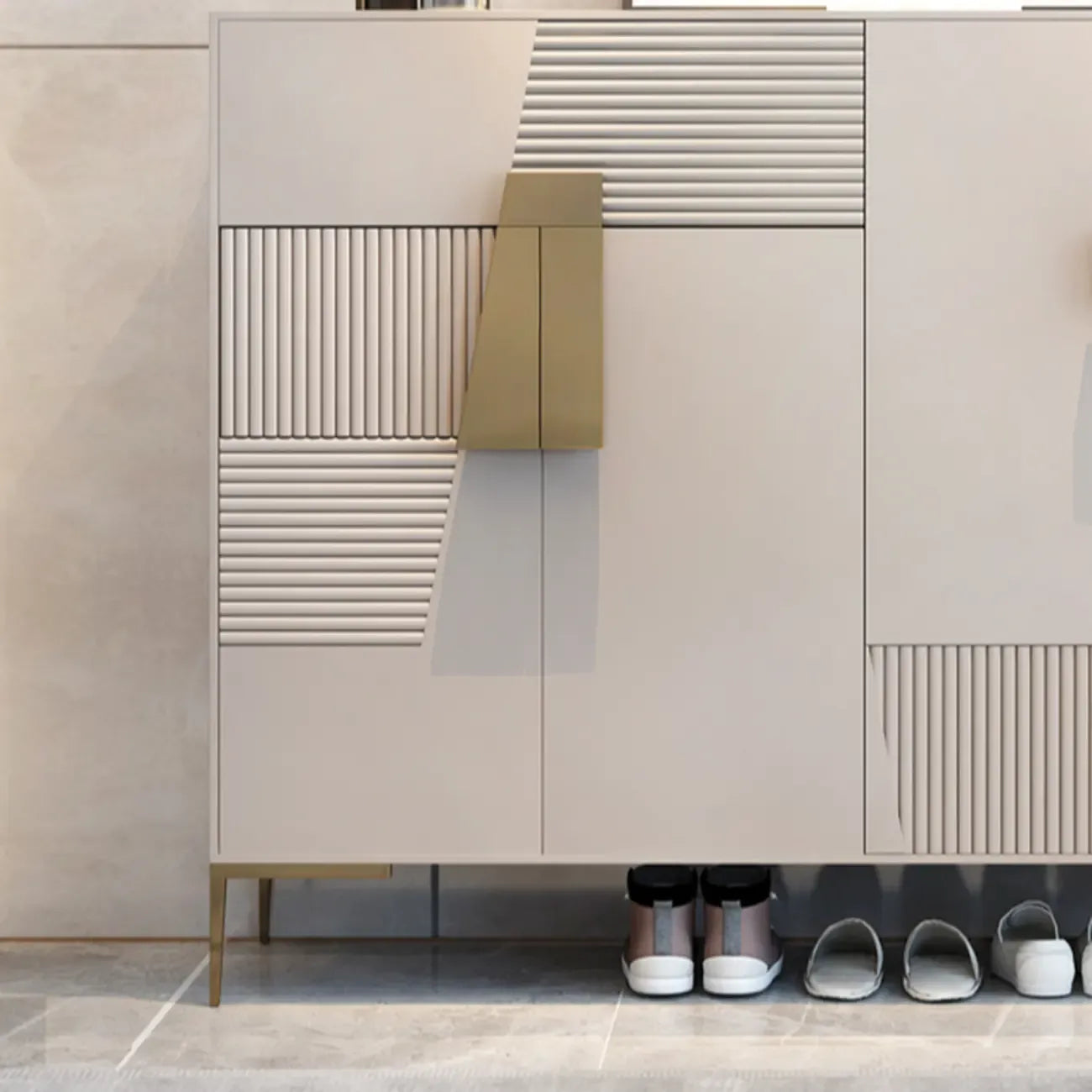 Élégant meuble à chaussures d'entrée cannelé avec tiroir