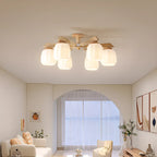 Plafonnier semi-encastré scandinave en verre blanc et bois