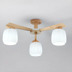 Plafonnier semi-encastré scandinave en verre blanc et bois