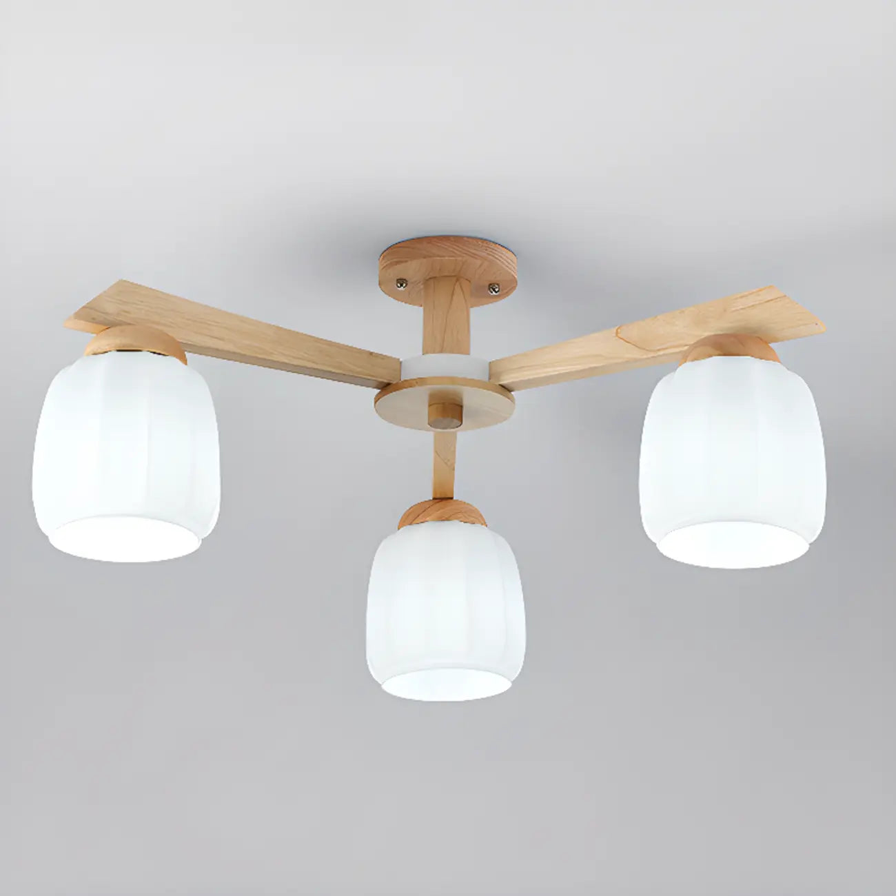 Plafonnier semi-encastré scandinave en verre blanc et bois