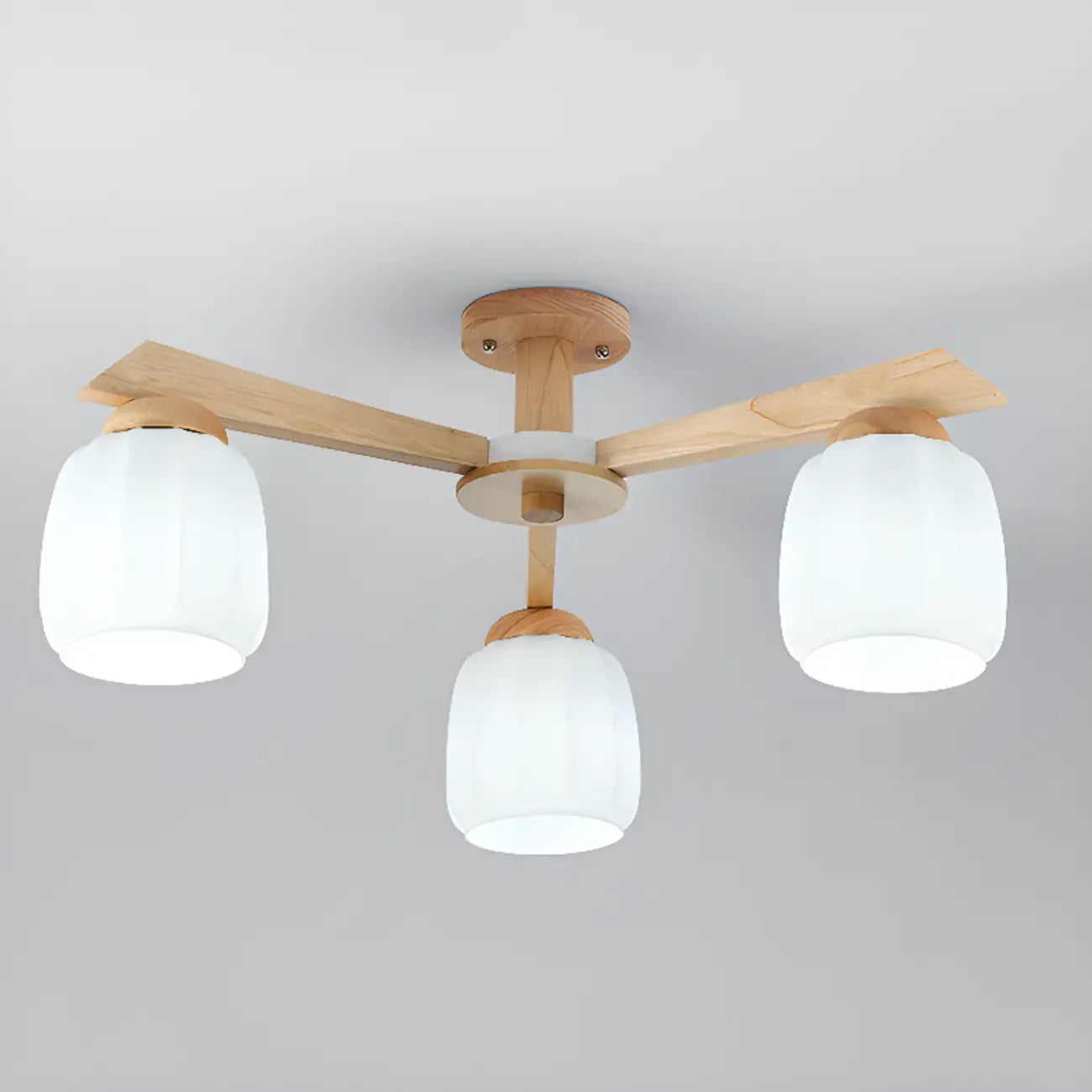 Plafonnier semi-encastré scandinave en verre blanc et bois