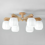 Plafonnier semi-encastré scandinave en verre blanc et bois