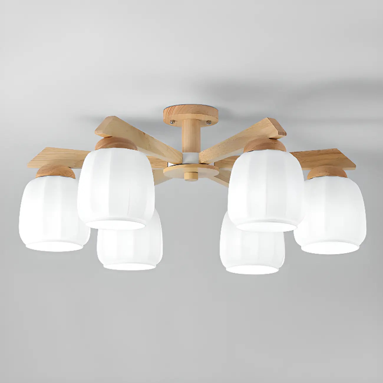 Plafonnier semi-encastré scandinave en verre blanc et bois