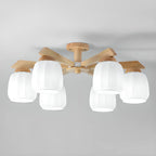 Plafonnier semi-encastré scandinave en verre blanc et bois