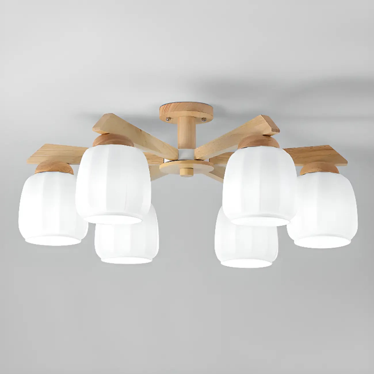 Plafonnier semi-encastré scandinave en verre blanc et bois