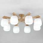 Plafonnier semi-encastré scandinave en verre blanc et bois