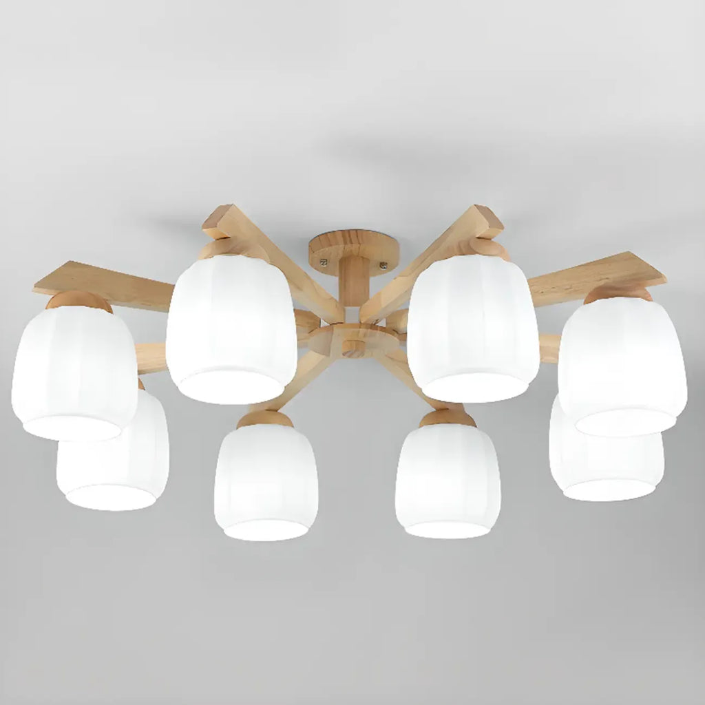 Plafonnier semi-encastré scandinave en verre blanc et bois