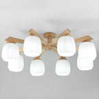Plafonnier semi-encastré scandinave en verre blanc et bois