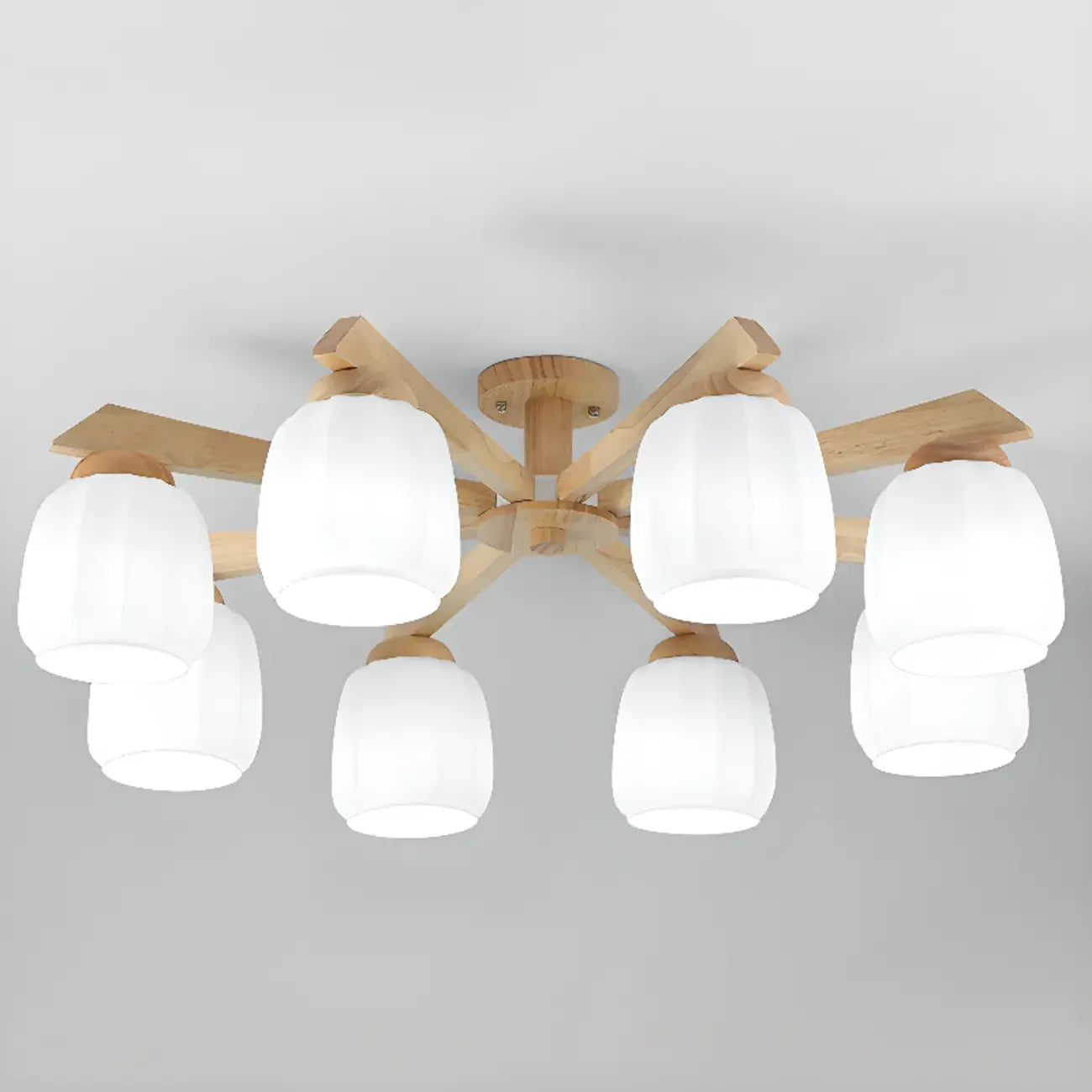 Plafonnier semi-encastré scandinave en verre blanc et bois