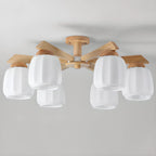 Plafonnier semi-encastré scandinave en verre blanc et bois