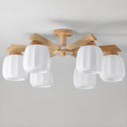 Plafonnier semi-encastré scandinave en verre blanc et bois