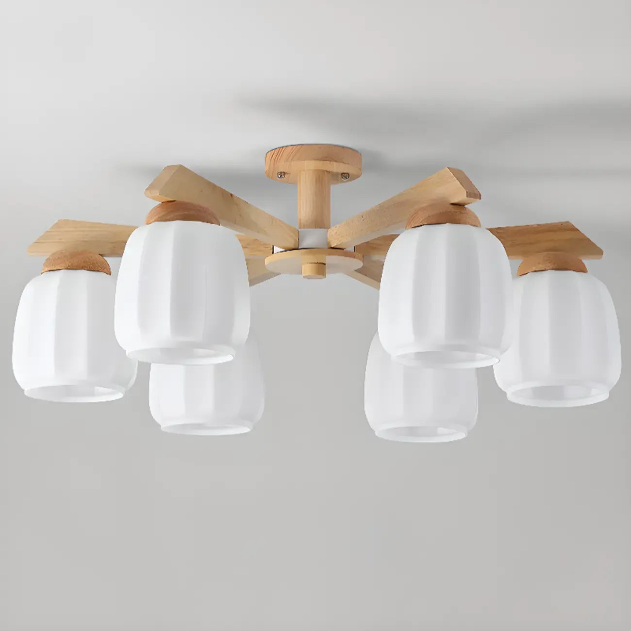 Plafonnier semi-encastré scandinave en verre blanc et bois