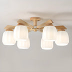 Plafonnier semi-encastré scandinave en verre blanc et bois