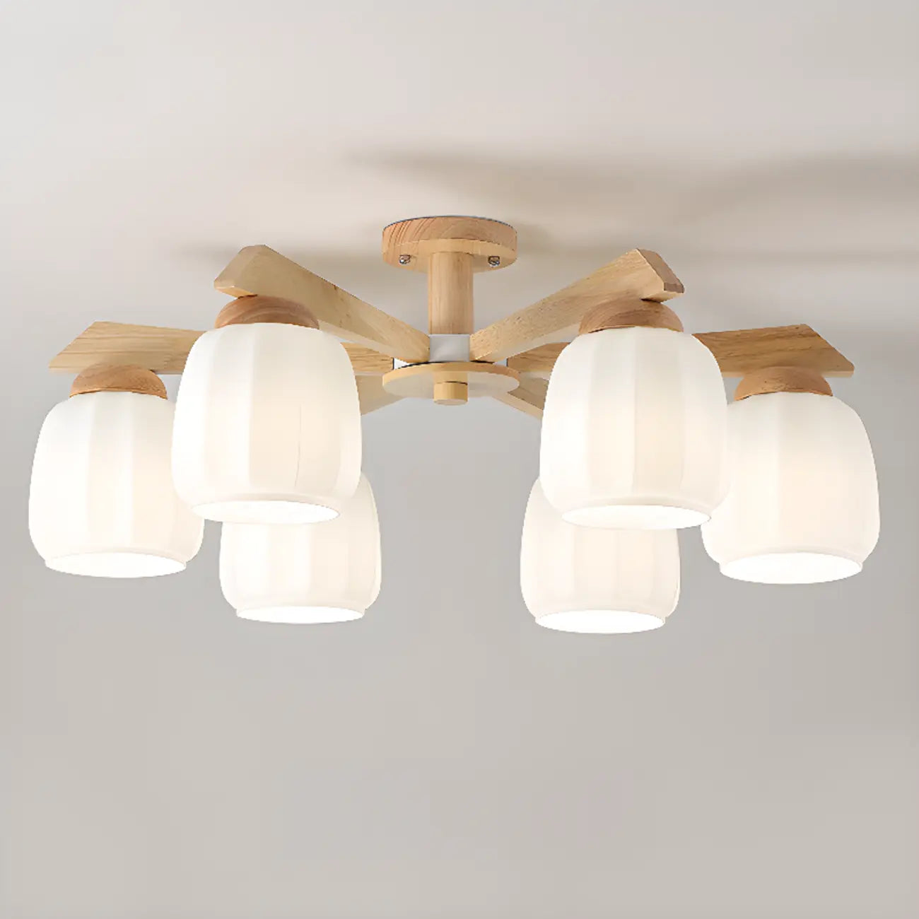 Plafonnier semi-encastré scandinave en verre blanc et bois
