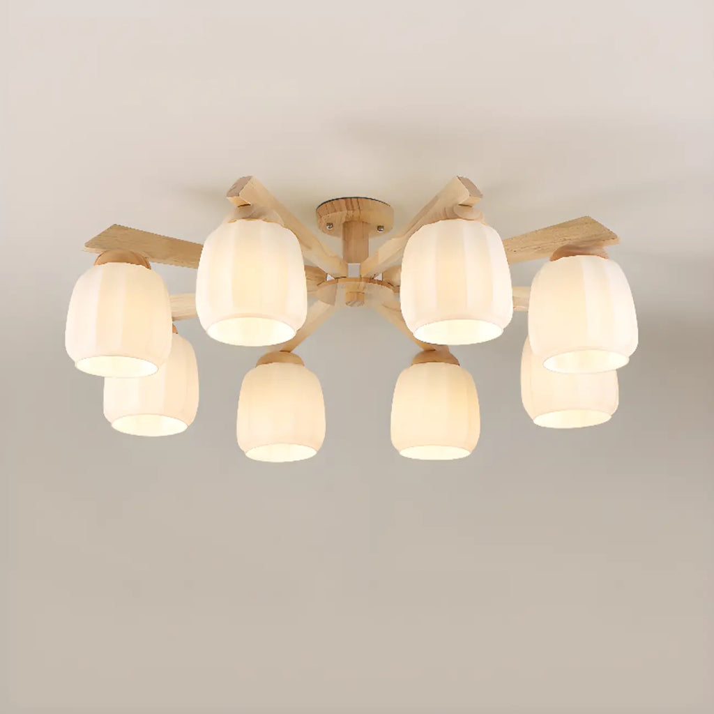 Plafonnier semi-encastré scandinave en verre blanc et bois