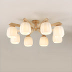Plafonnier semi-encastré scandinave en verre blanc et bois
