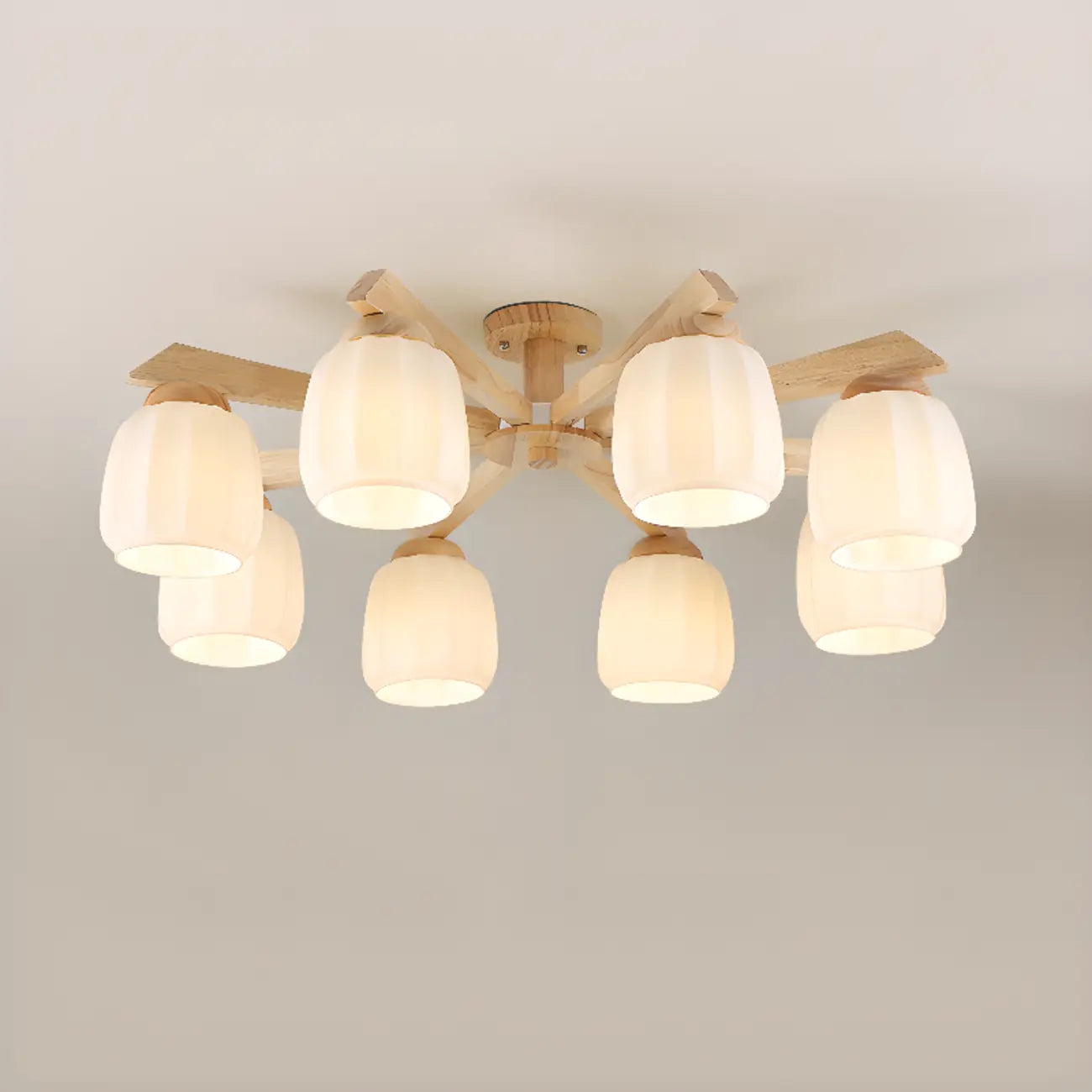 Plafonnier semi-encastré scandinave en verre blanc et bois