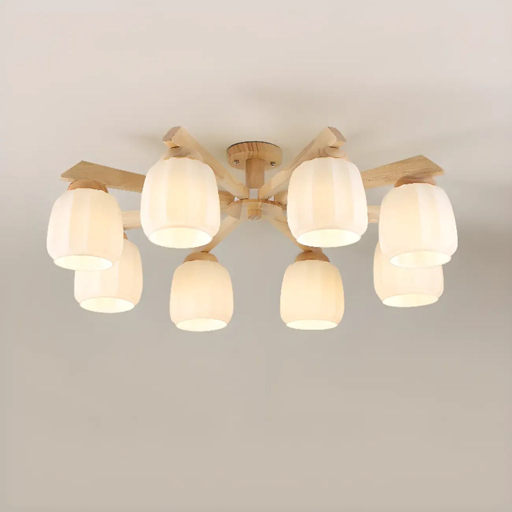 Plafonnier semi-encastré scandinave en verre blanc et bois
