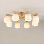 Plafonnier semi-encastré scandinave en verre blanc et bois