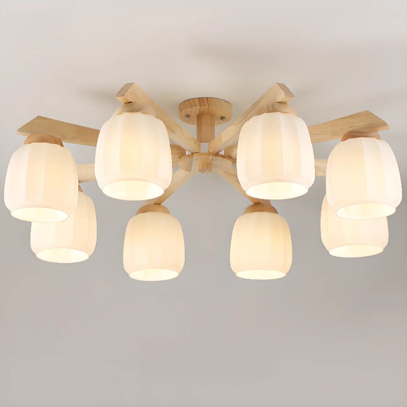 Plafonnier semi-encastré scandinave en verre blanc et bois