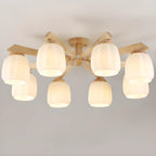 Plafonnier semi-encastré scandinave en verre blanc et bois