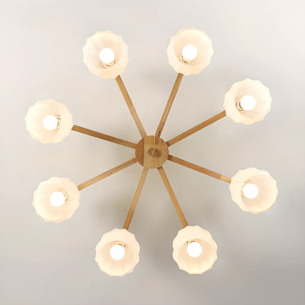 Plafonnier semi-encastré scandinave en verre blanc et bois