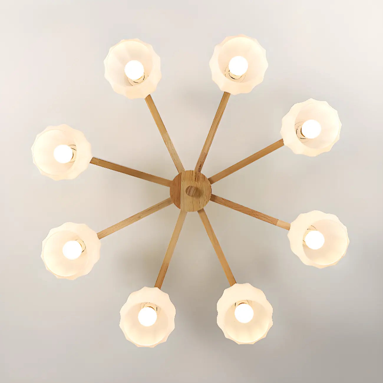 Plafonnier semi-encastré scandinave en verre blanc et bois