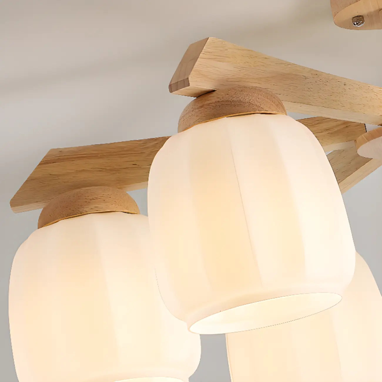 Plafonnier semi-encastré scandinave en verre blanc et bois