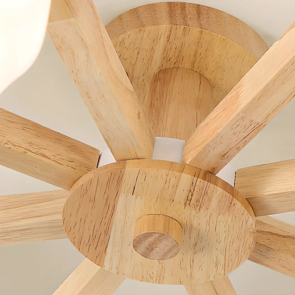 Plafonnier semi-encastré scandinave en verre blanc et bois