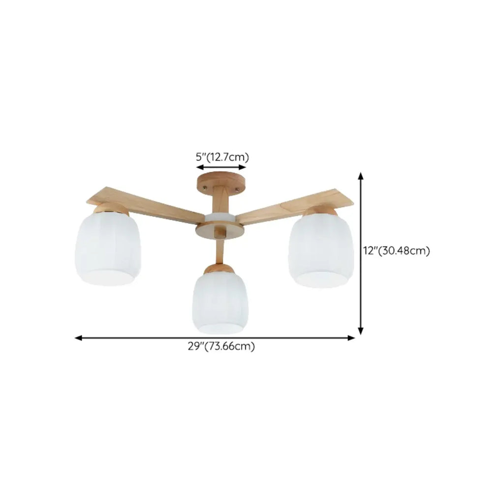 Plafonnier semi-encastré scandinave en verre blanc et bois