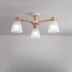 Plafoniera Semiflusso Cono in Vetro Bianco Naturale e Legno
