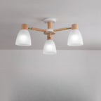 Plafoniera Semiflusso Cono in Vetro Bianco Naturale e Legno