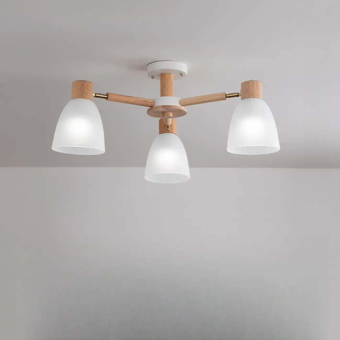 Plafoniera Semiflusso Cono in Vetro Bianco Naturale e Legno