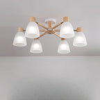 Plafoniera Semiflusso Cono in Vetro Bianco Naturale e Legno