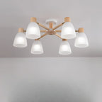 Plafoniera Semiflusso Cono in Vetro Bianco Naturale e Legno