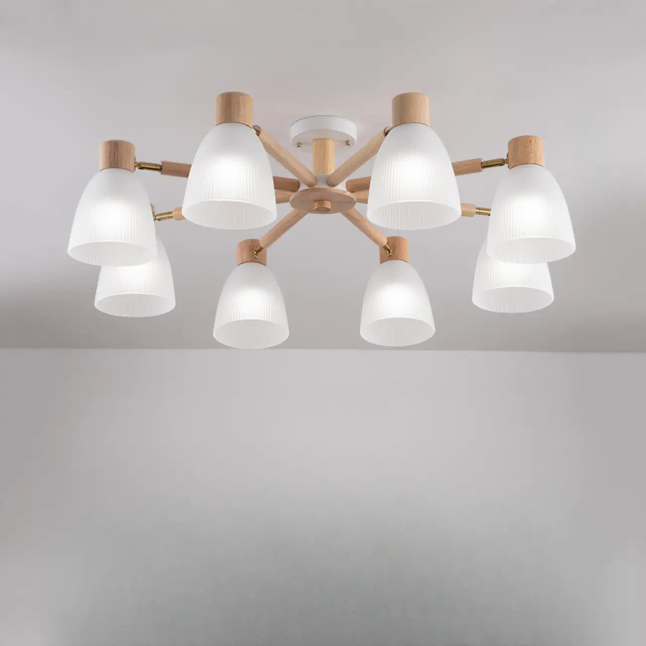 Plafoniera Semiflusso Cono in Vetro Bianco Naturale e Legno
