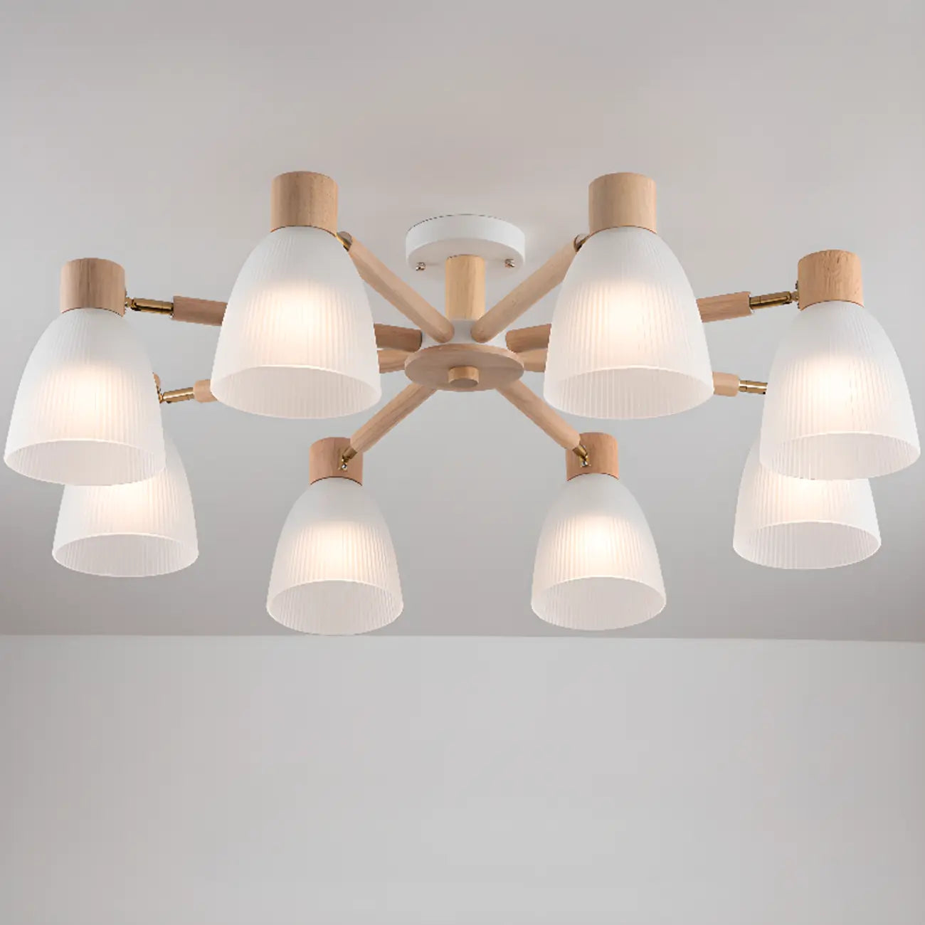 Plafoniera Semiflusso Cono in Vetro Bianco Naturale e Legno