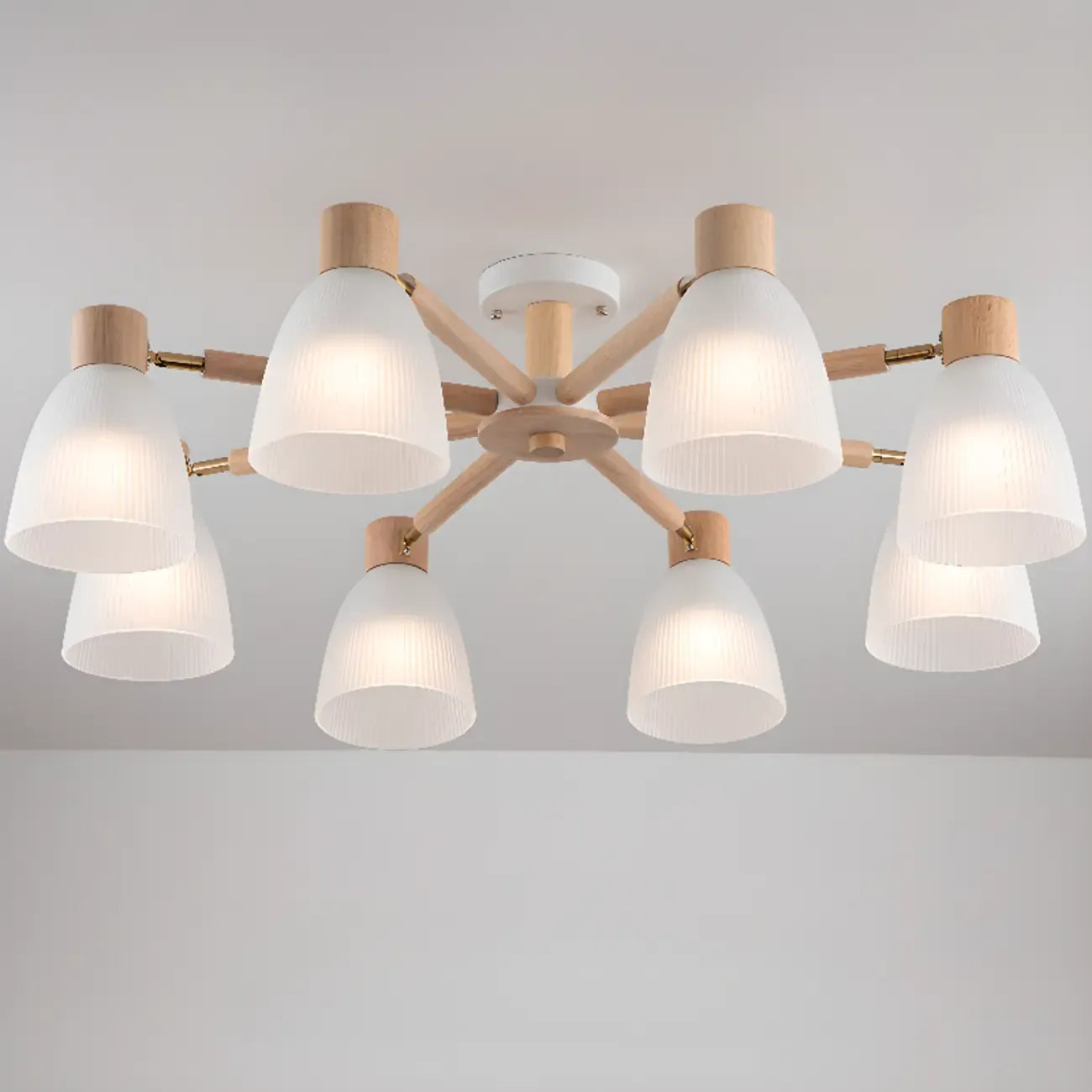 Plafoniera Semiflusso Cono in Vetro Bianco Naturale e Legno