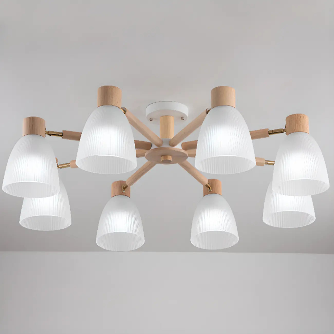 Plafoniera Semiflusso Cono in Vetro Bianco Naturale e Legno